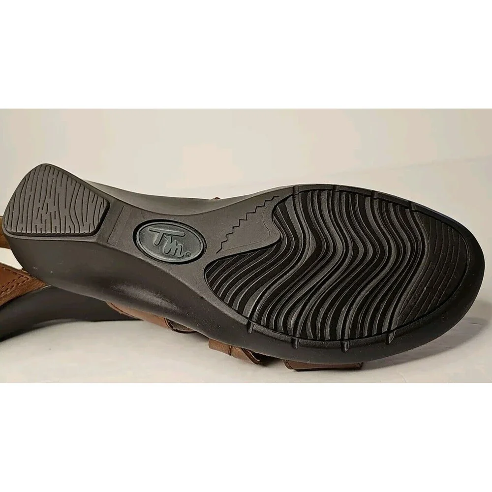 Thom McAn Willa Brown Leather Wedge Sandals Womens Slip On Size 8.5 M 50077 EUC - Picture 10 of 11